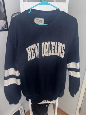Men's Navy 'New Orleans' Crewneck Sweatshirt with White Sleeve Stripes